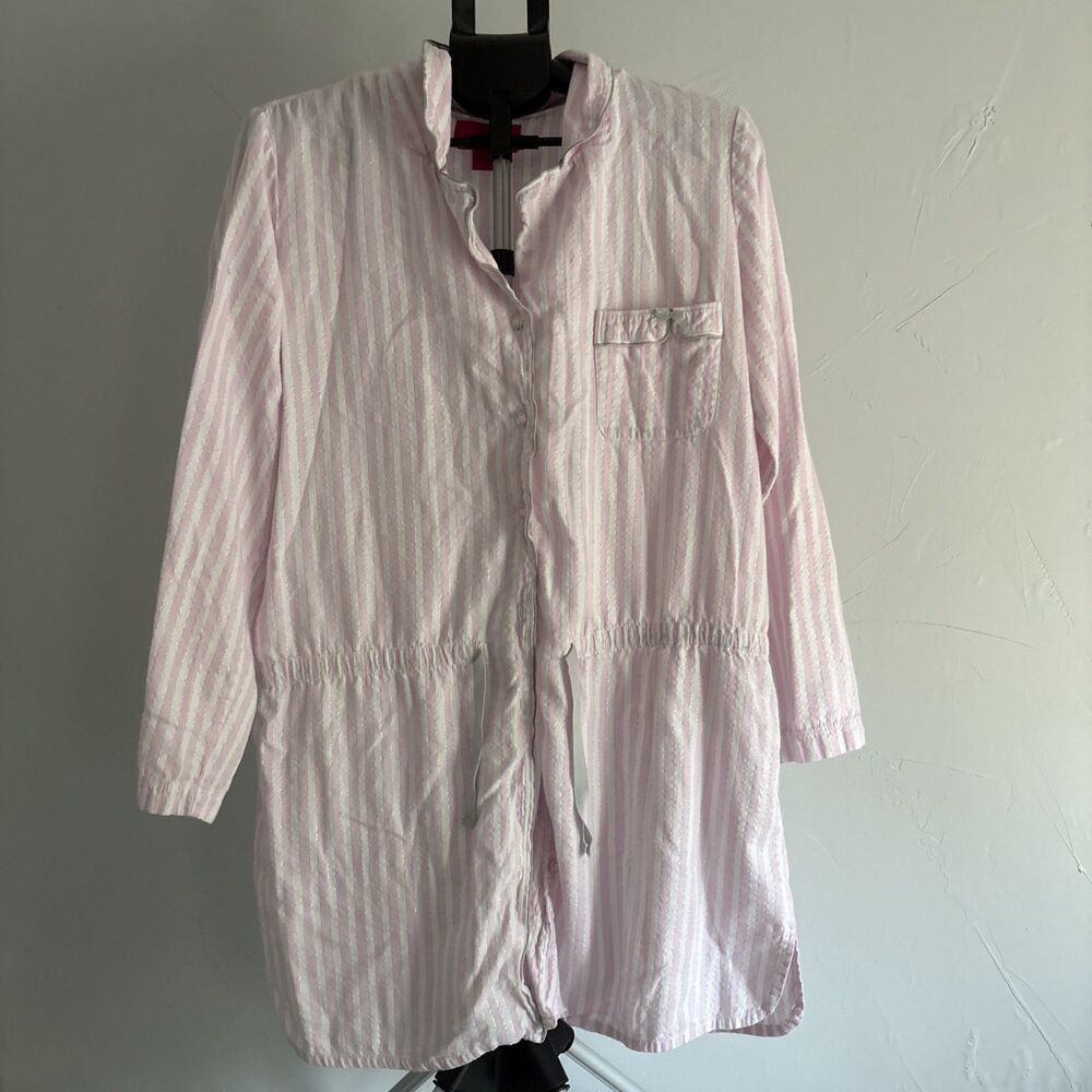 Victoria's Secret Pink White Stripe Metallic Lurex Nightshirt Sleep Dress Size L